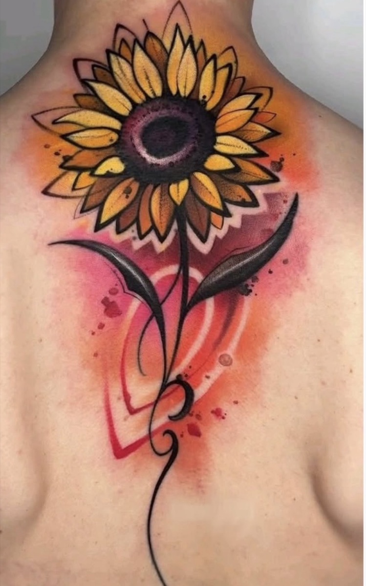 Watercolor sunflower back piece